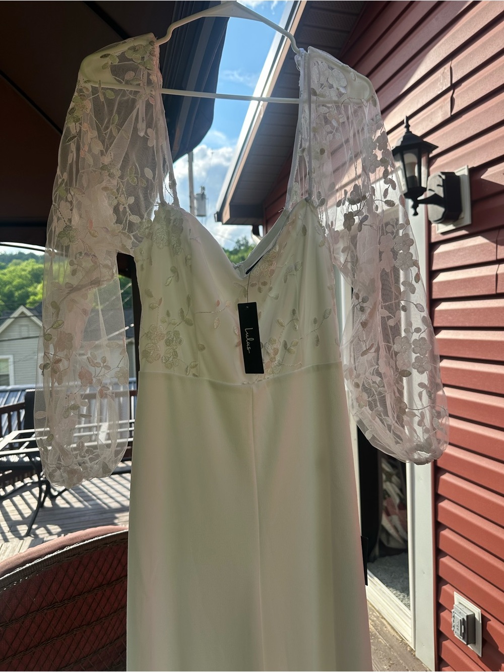 Lulu's Wedding White Floral-Embroidered Sheer-Sleeve Jumpsuit - Picture 5 of 6